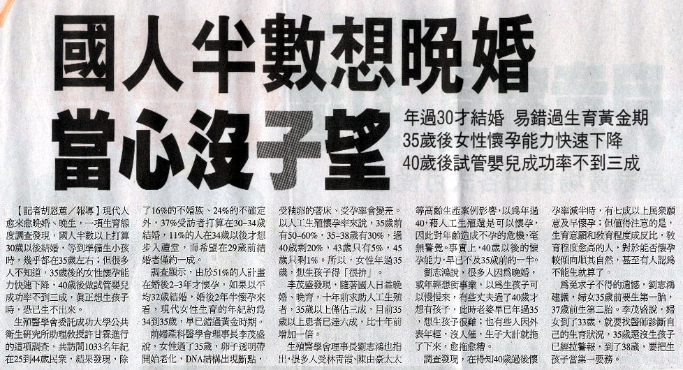 國人半數想晚婚 當心沒子望