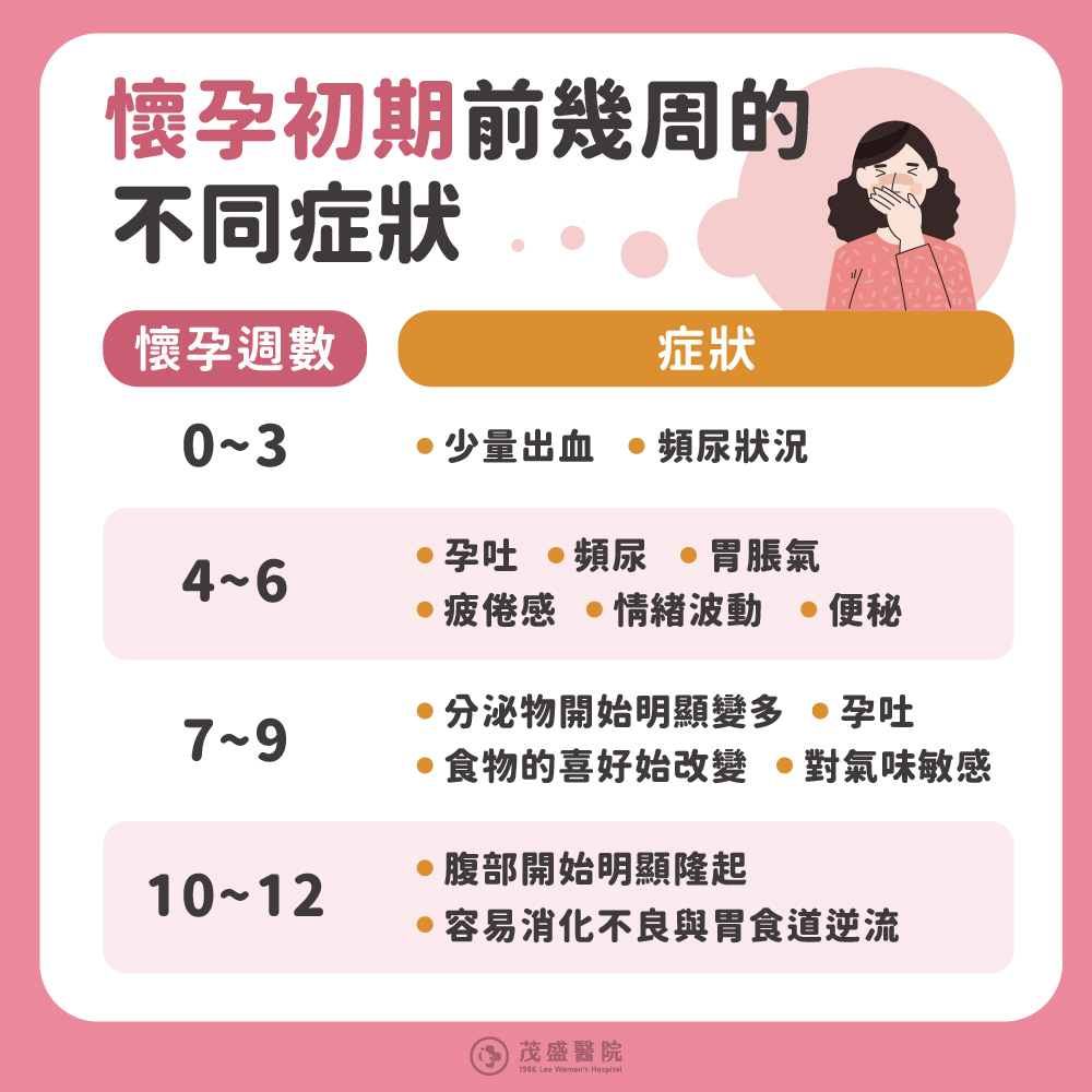 初期懷孕症狀（依週數不同）